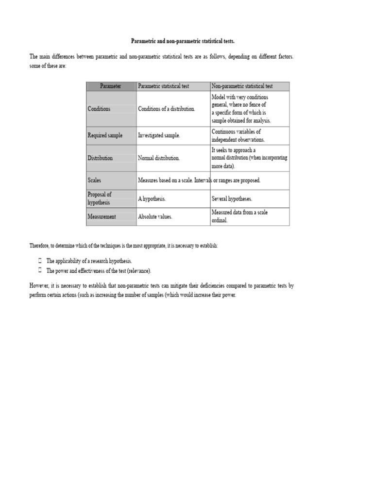 Parametric vs Non-Parametric Tests | PDF | Nonparametric Statistics ...