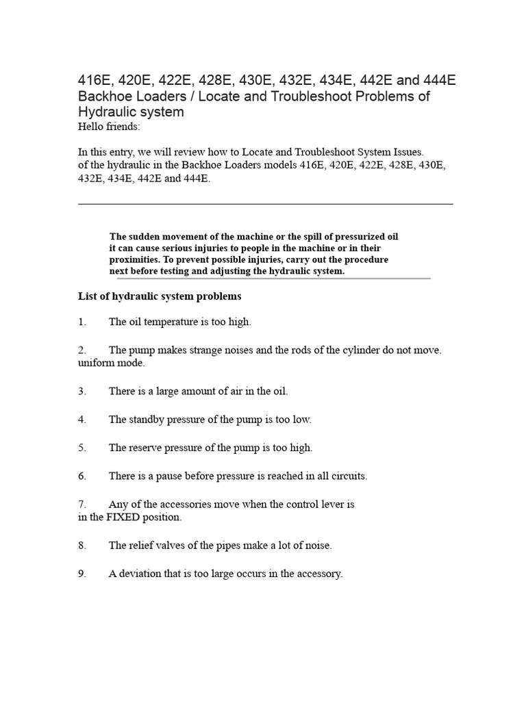 Troubleshooting Hydraulic Issues in Backhoe Loaders | PDF | Manual ...