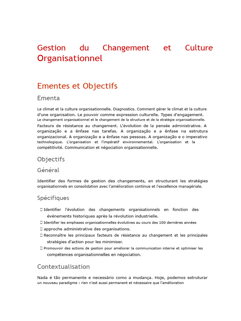 Gestion du Changement et Culture Organisationnelle | PDF ...