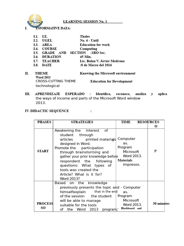 Learning Session No. 1 - Word | PDF | Learning | Computing