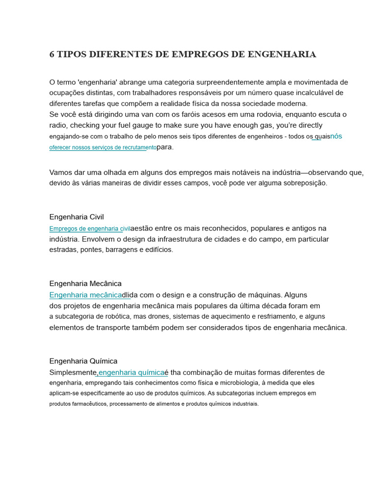 6 Tipos de Empregos em Engenharia | PDF | Engenharia | Engenharia Mecânica