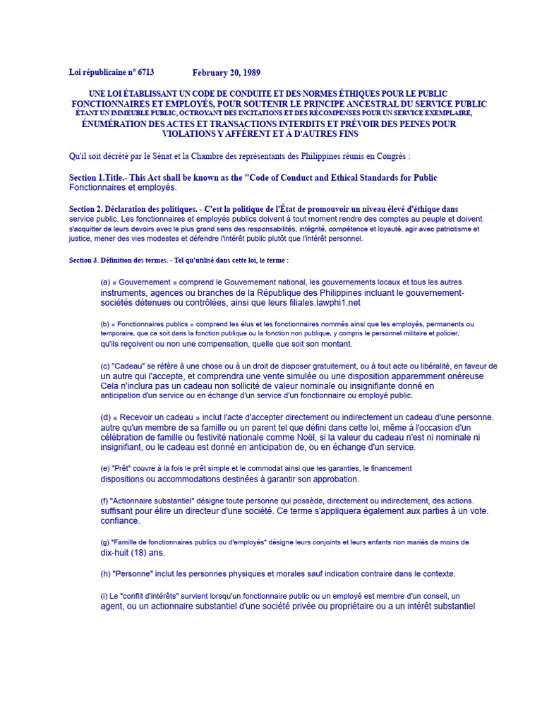 Code de conduite pour fonctionnaires publics | PDF | Loi | Service civil