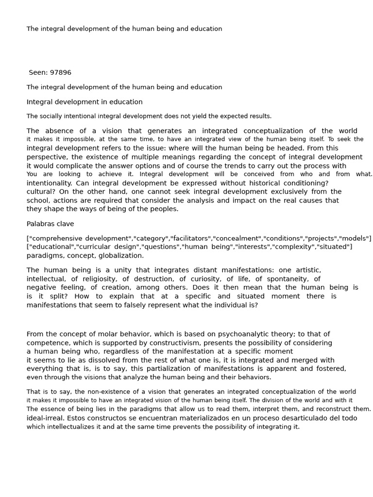 Integral Development in Education Explained | PDF | Behaviorism | Thought
