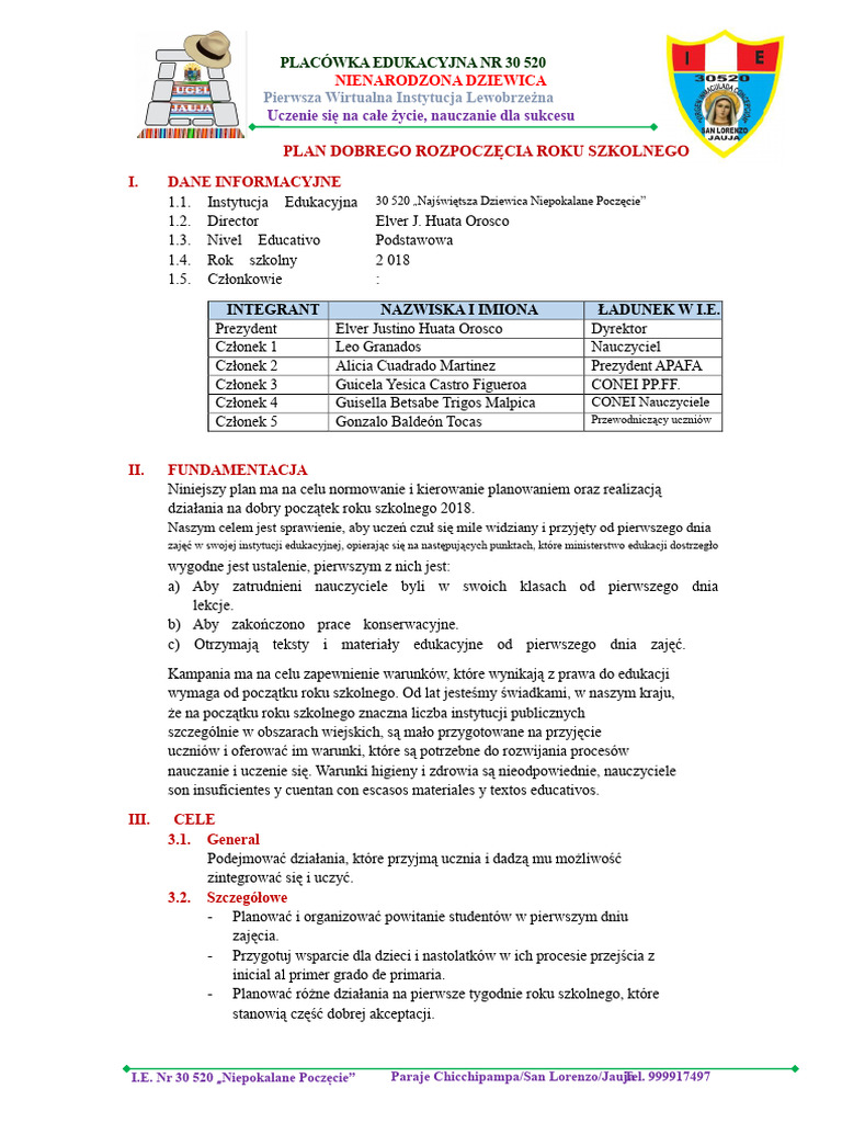 Plan Dobrego Rozpoczęcia Roku Szkolnego | PDF