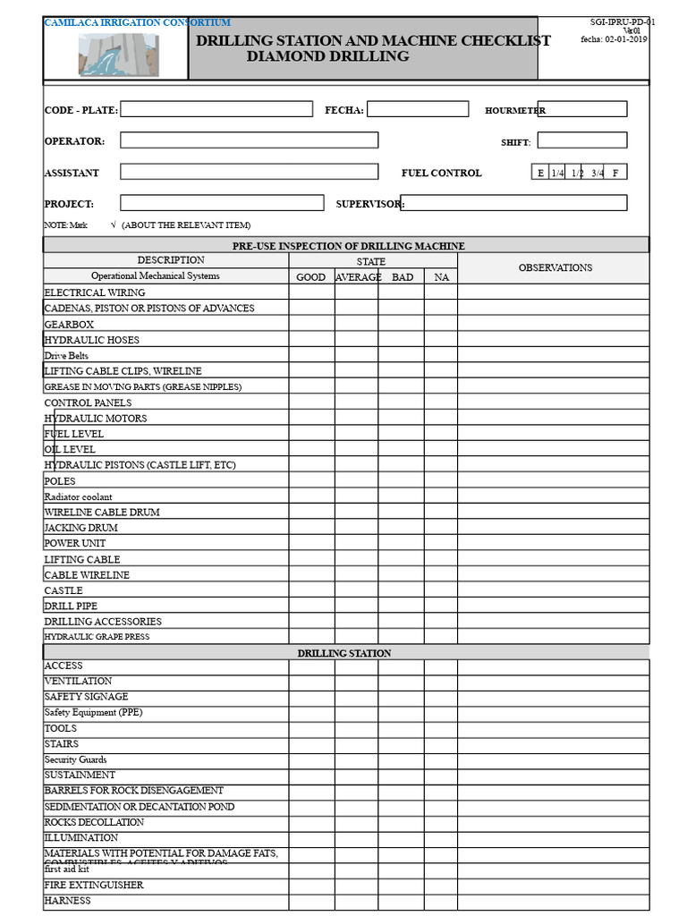 Diamond Drilling Checklist | PDF
