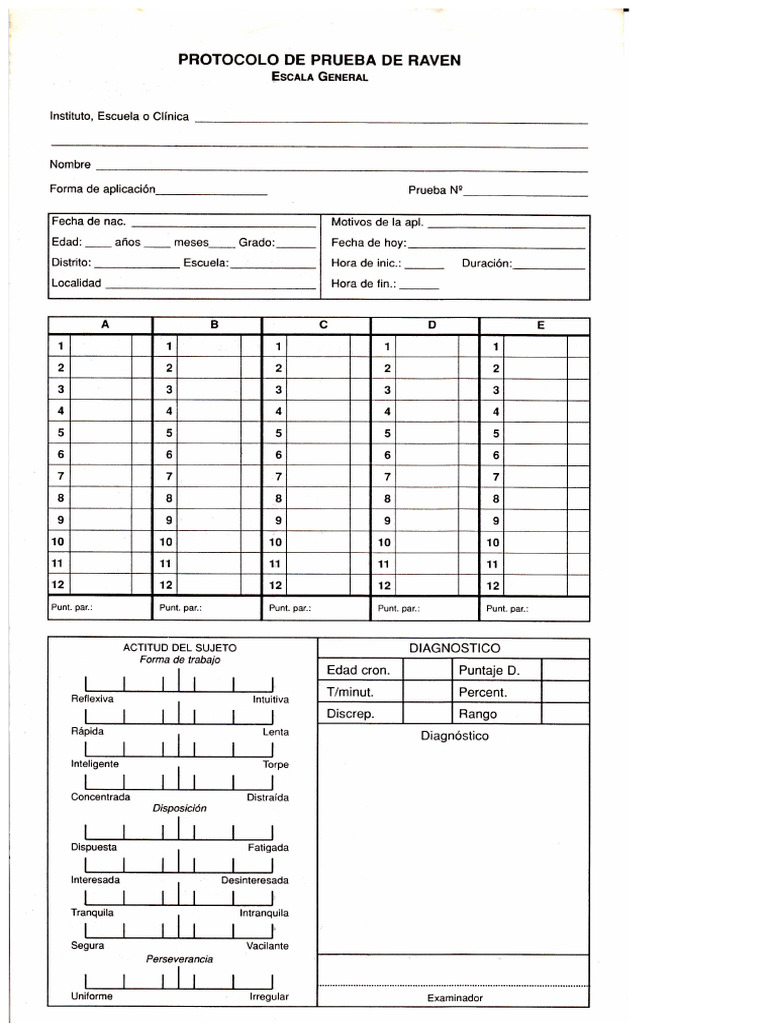 Test Raven na Matrycach Progresywnych (arkusz odpowiedzi) | PDF