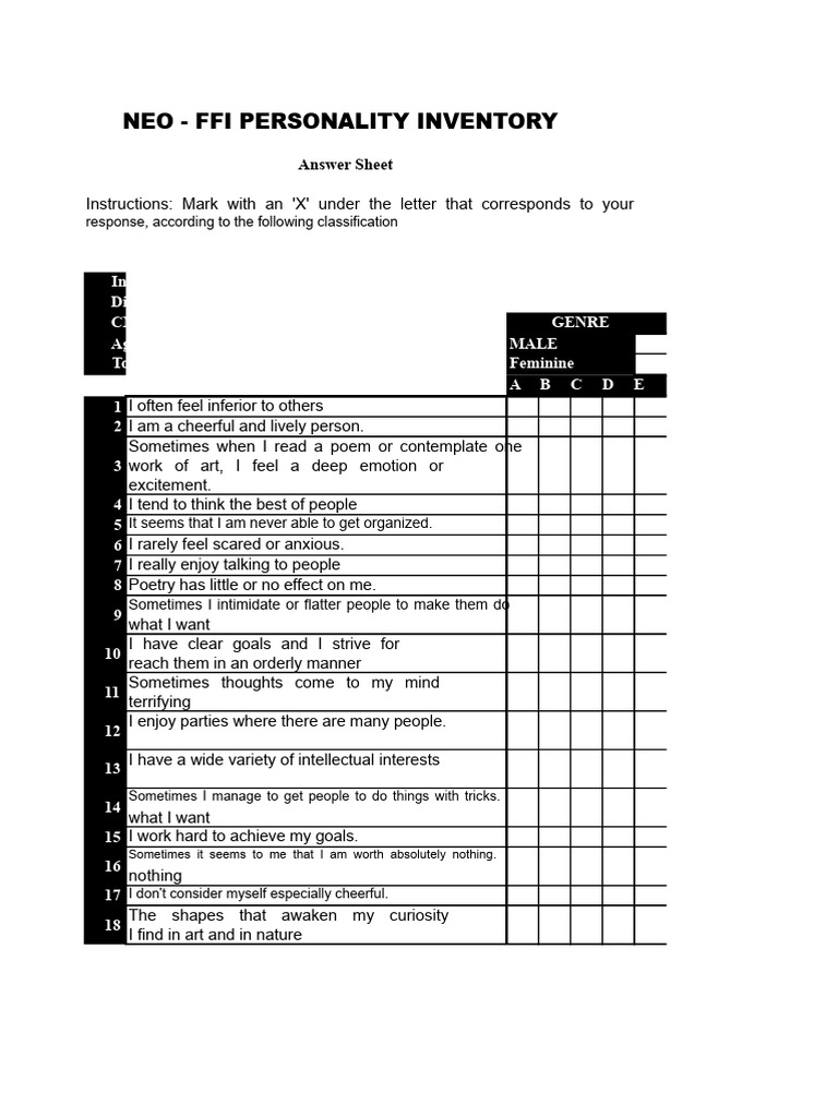 NEO-FFI Personality Inventory Results | PDF | Extraversion And ...