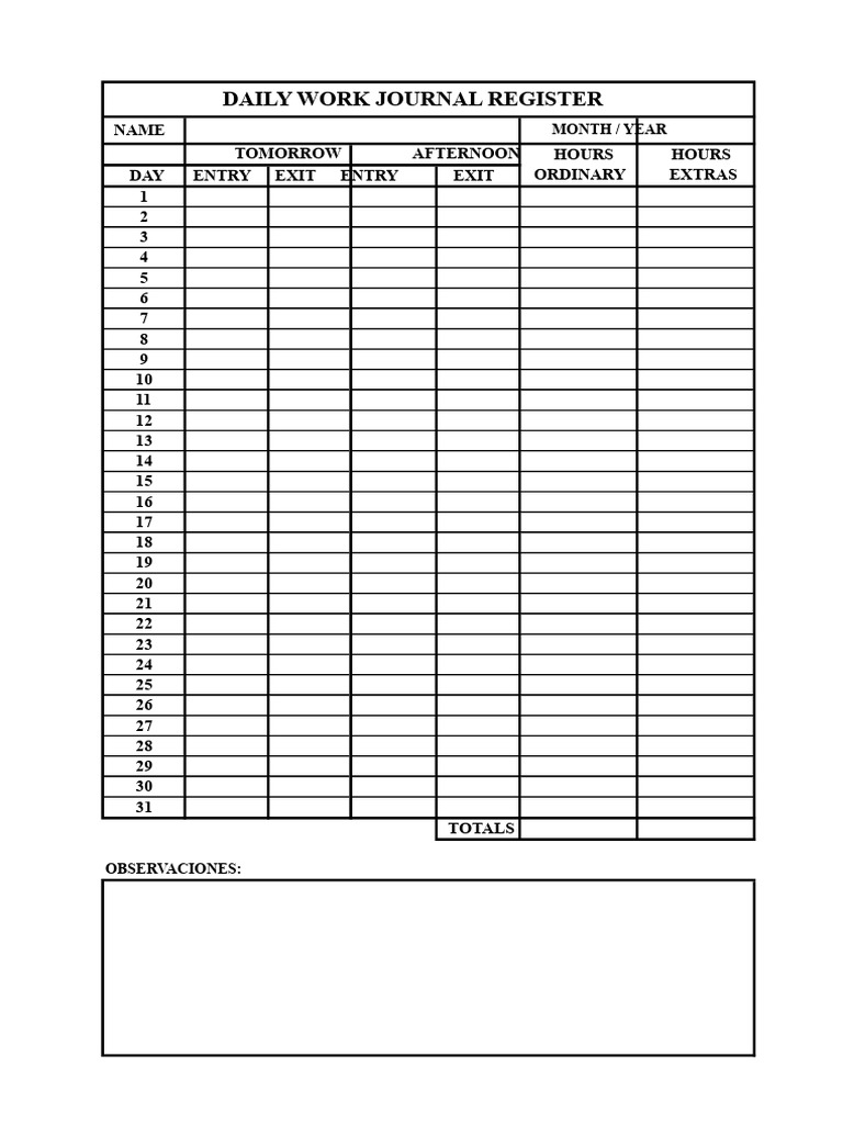 Daily Work Journal Template | PDF