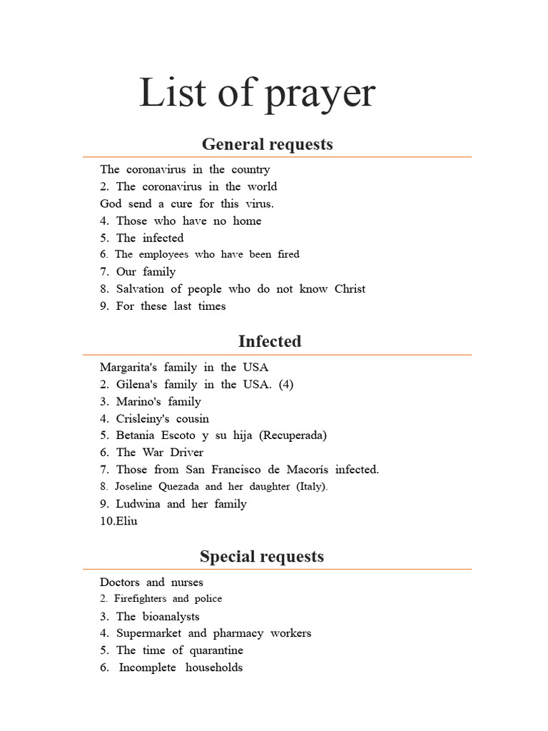 Prayer list | PDF | Salvation
