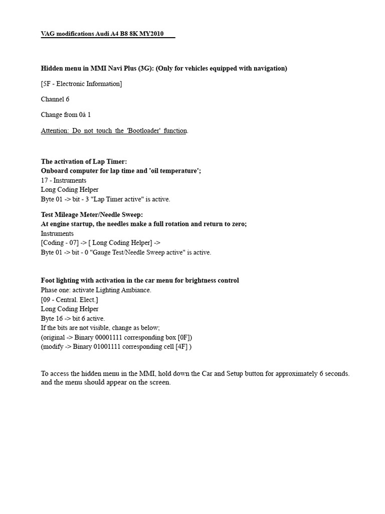 Audi A4 B8 MMI Modifications Guide | PDF | Fuel Economy In Automobiles ...
