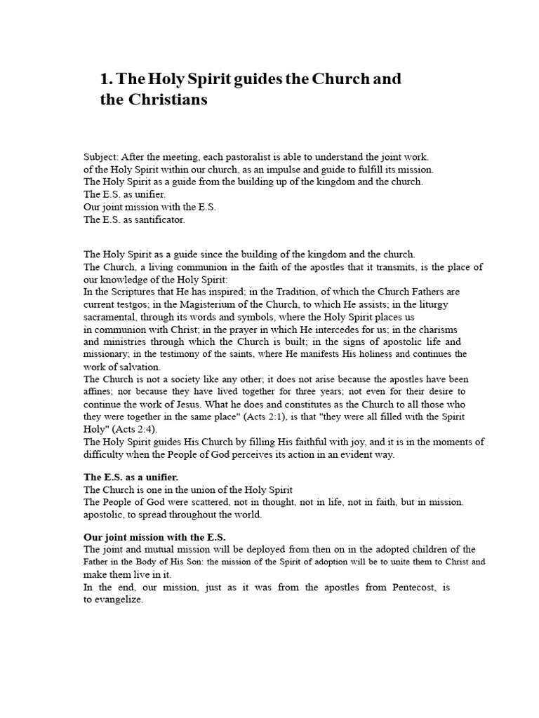 The Holy Spirit guides the Church and the | PDF | Catholic Church ...