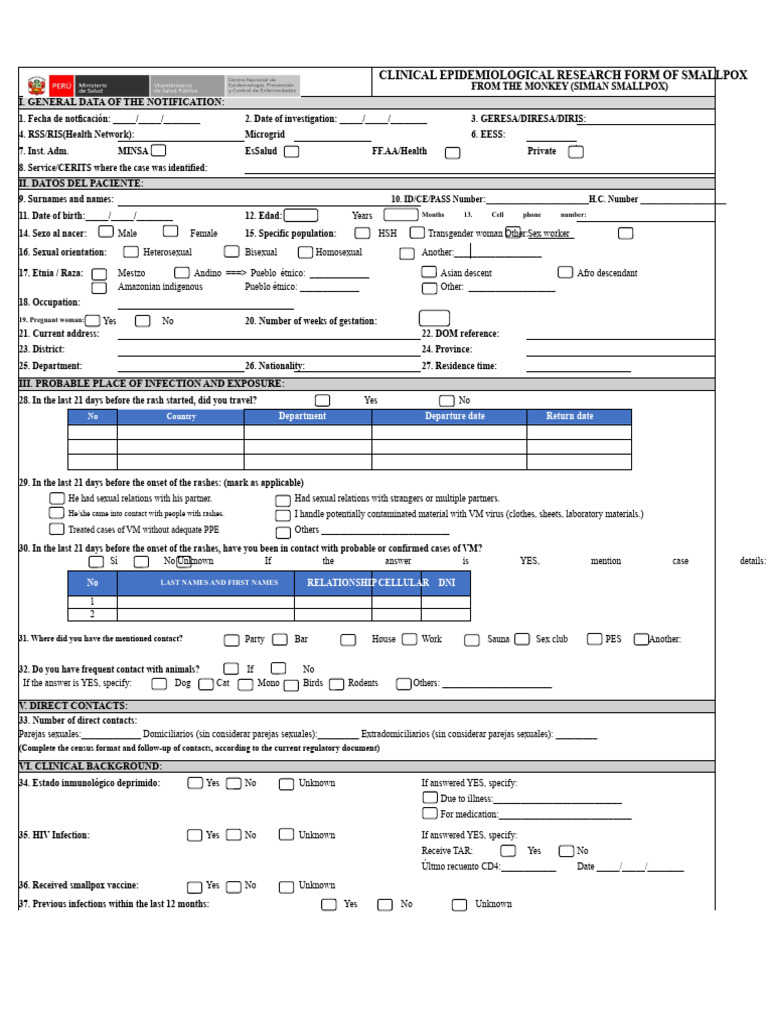 CLINICAL EPIDEMIOLOGICAL RESEARCH SHEET OF MONKEYPOX 10_08_2022-G | PDF ...