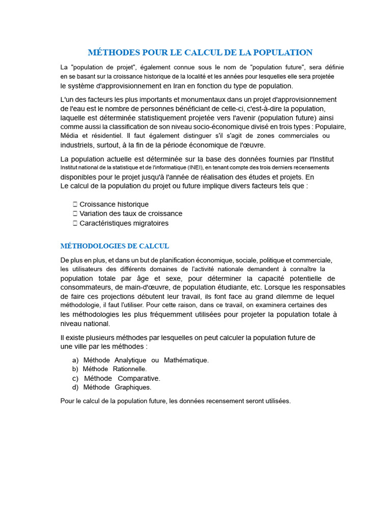 Méthodes de calcul de la population future | PDF | Mathématiques ...
