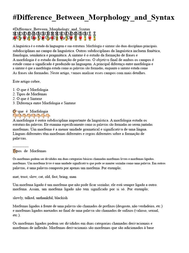Diferenças entre Morfologia e Sintaxe | PDF | Linguística | Palavra