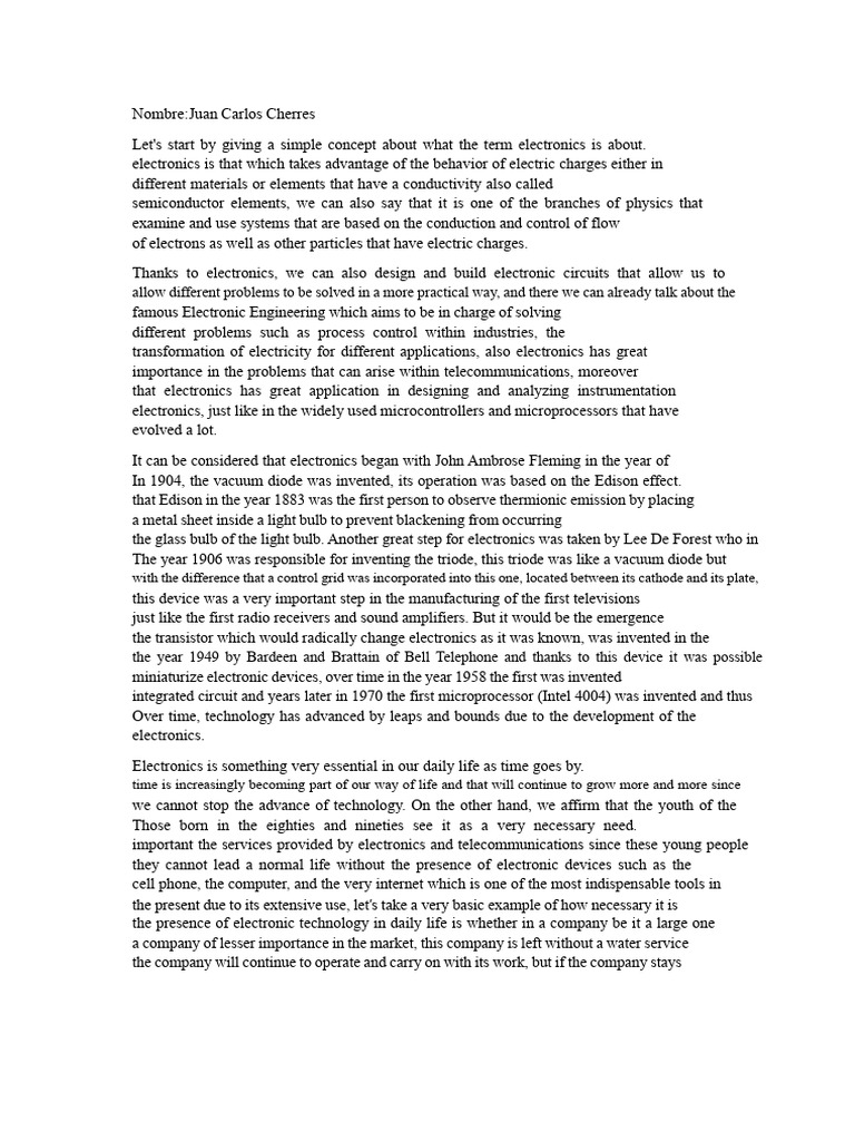 Essay - Importance of Electronics | PDF | Electronics | Electromagnetism