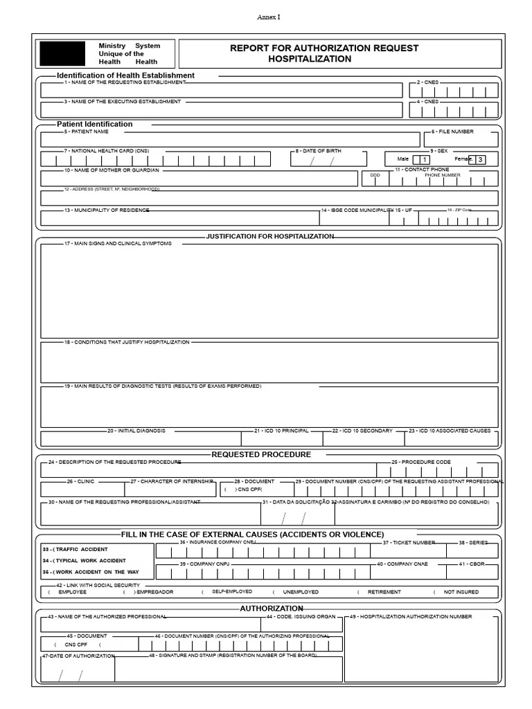 Hospitalization Authorization Request Form | PDF | Medical Diagnosis ...