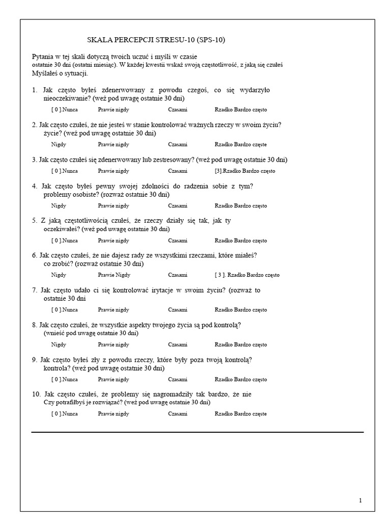Skala Postrzeganego Stresu | PDF