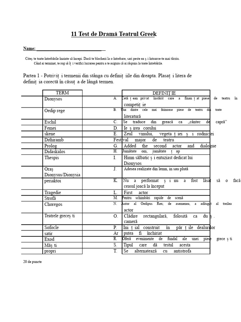 Test de Teatru Greek | PDF