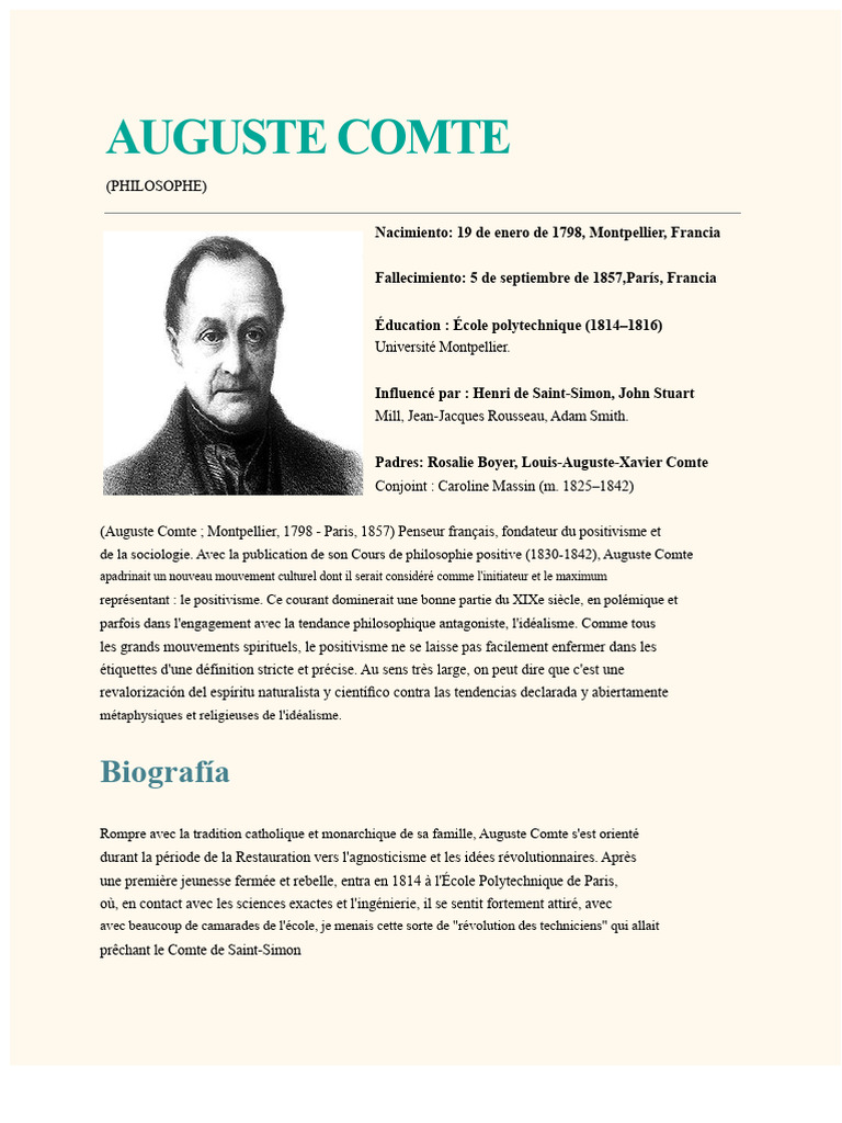 Auguste Comte : Fondateur du Positivisme | PDF | Positivisme | Science