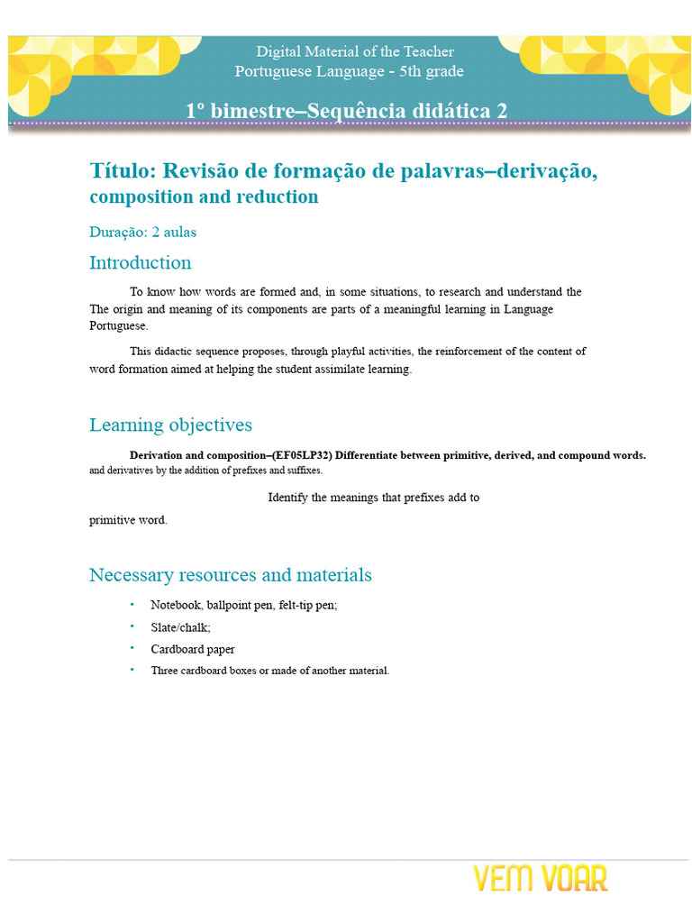 08 VV LP 5THGRADE 1STTERM Didactic Sequence 2 TRTA | PDF | Word ...