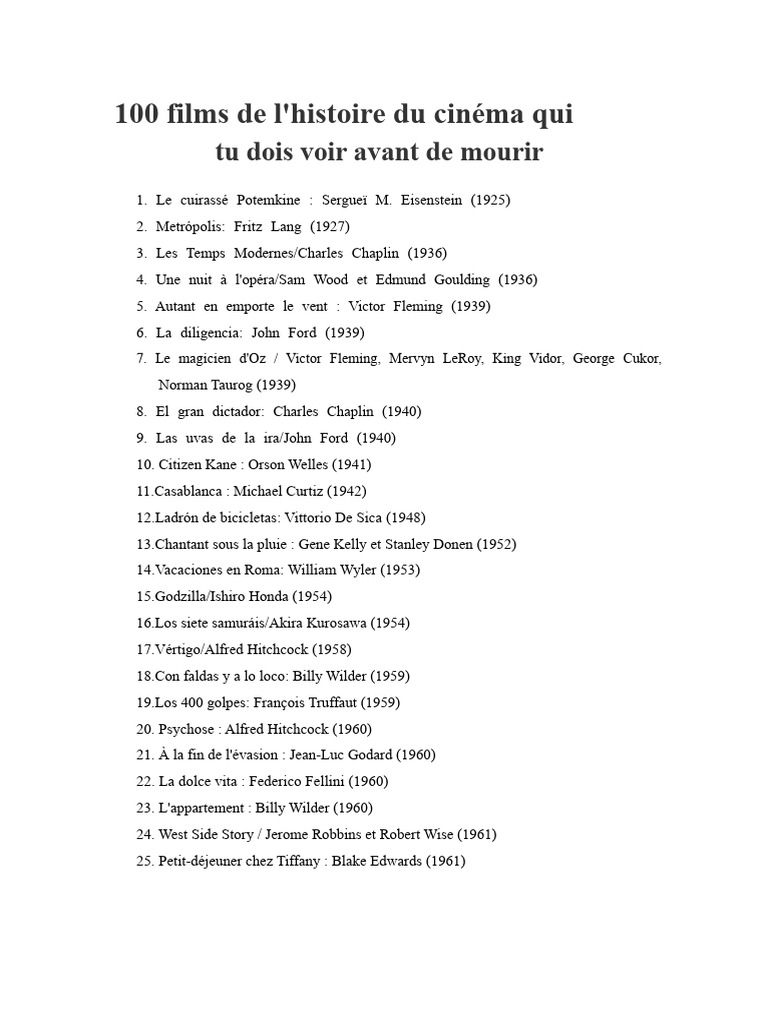 100 films incontournables à voir | PDF