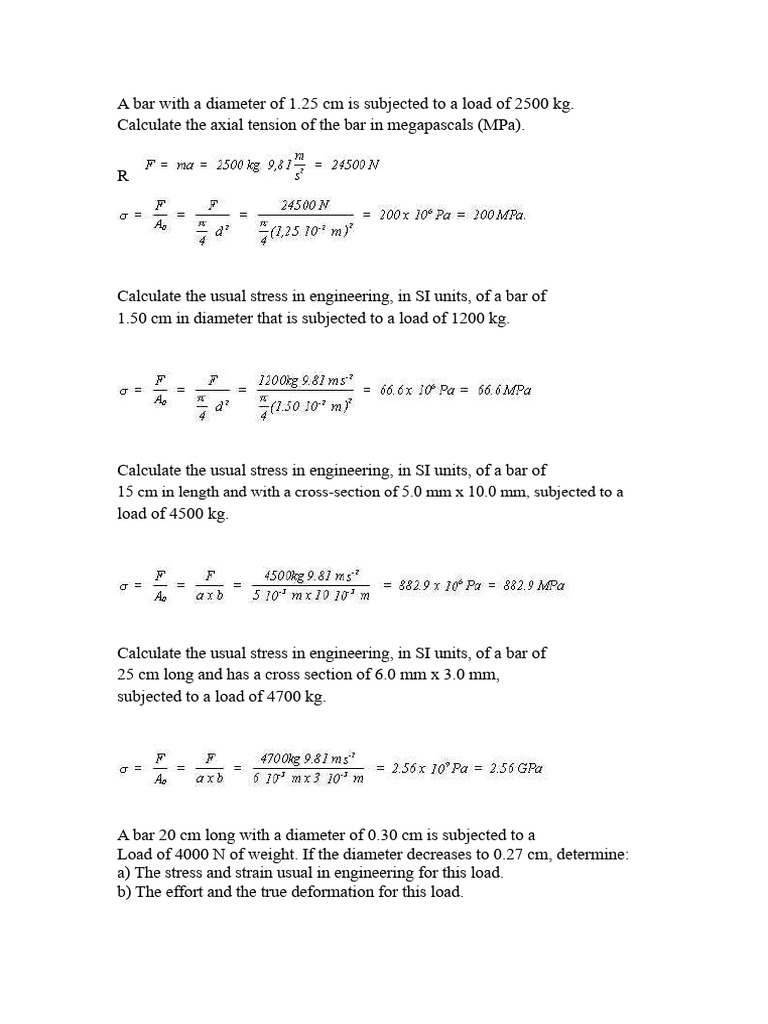 Engineering Stress and Strain Calculations | PDF | Deformation ...