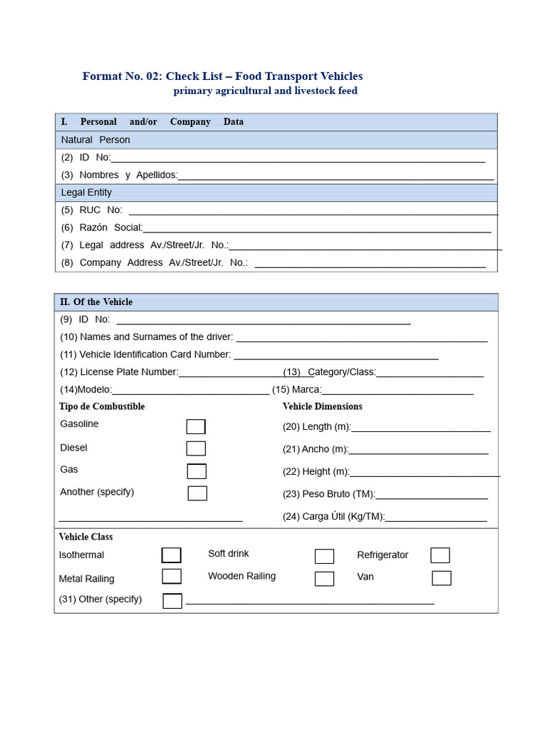 Food Transport Vehicle Checklist | PDF | Refrigeration | Meat