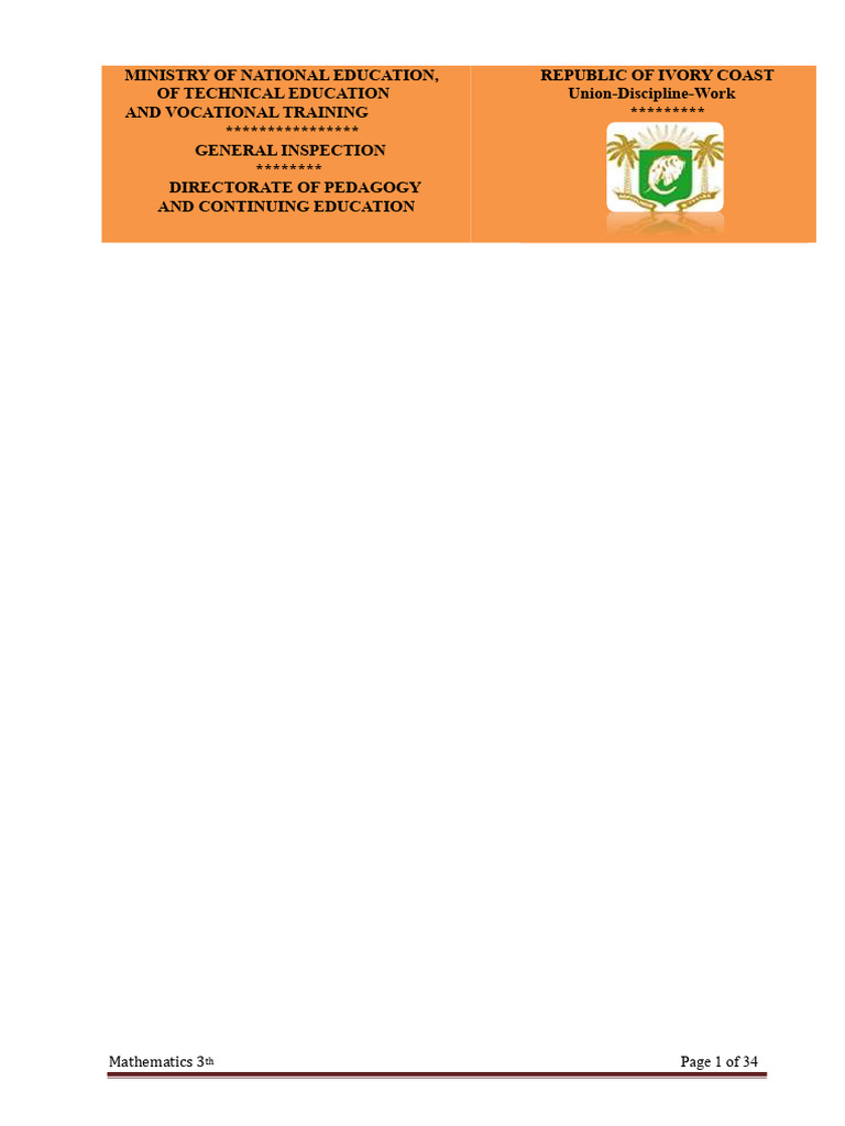 Ivorian 3rd Grade Math Curriculum Guide | PDF | Trigonometric Functions ...