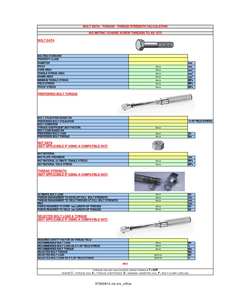 Metric Bolt Data - Torque - Thread Strength Rev 02 | PDF | Screw | Nut ...