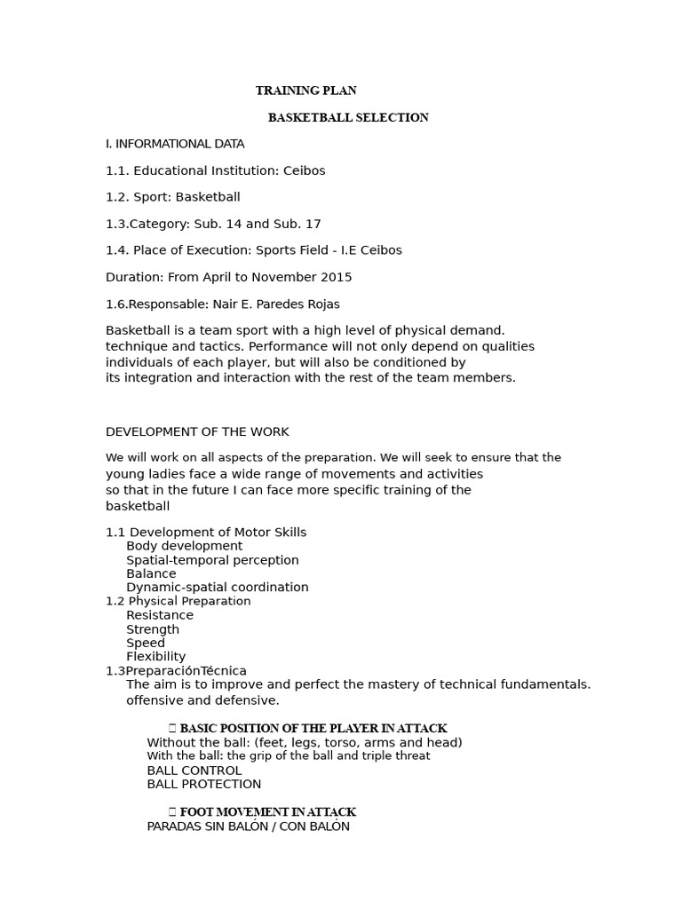 Basketball Training Plan for Youth Teams | PDF | Athletic Sports | Sports