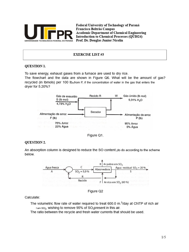 Chemical Engineering Process Exercises | PDF | Chlorine | Ammonia