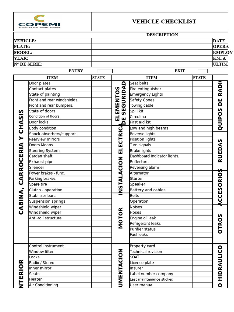 Comprehensive Vehicle Inspection Checklist | PDF | Vehicles | Tire