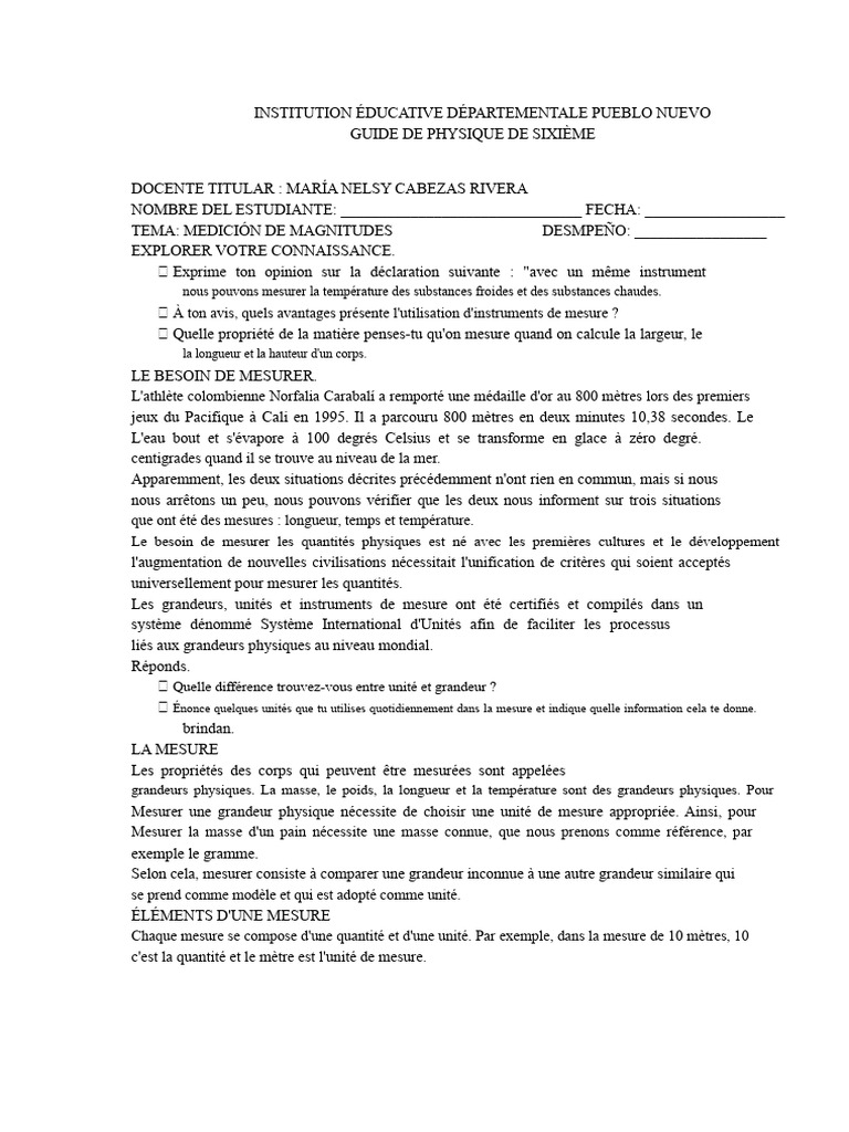 Guide de Physique : Mesures et Grandeurs | PDF | Mètre | Masse