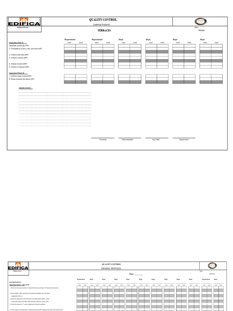 Quality Control Inspection Protocols | PDF | Door | Drywall