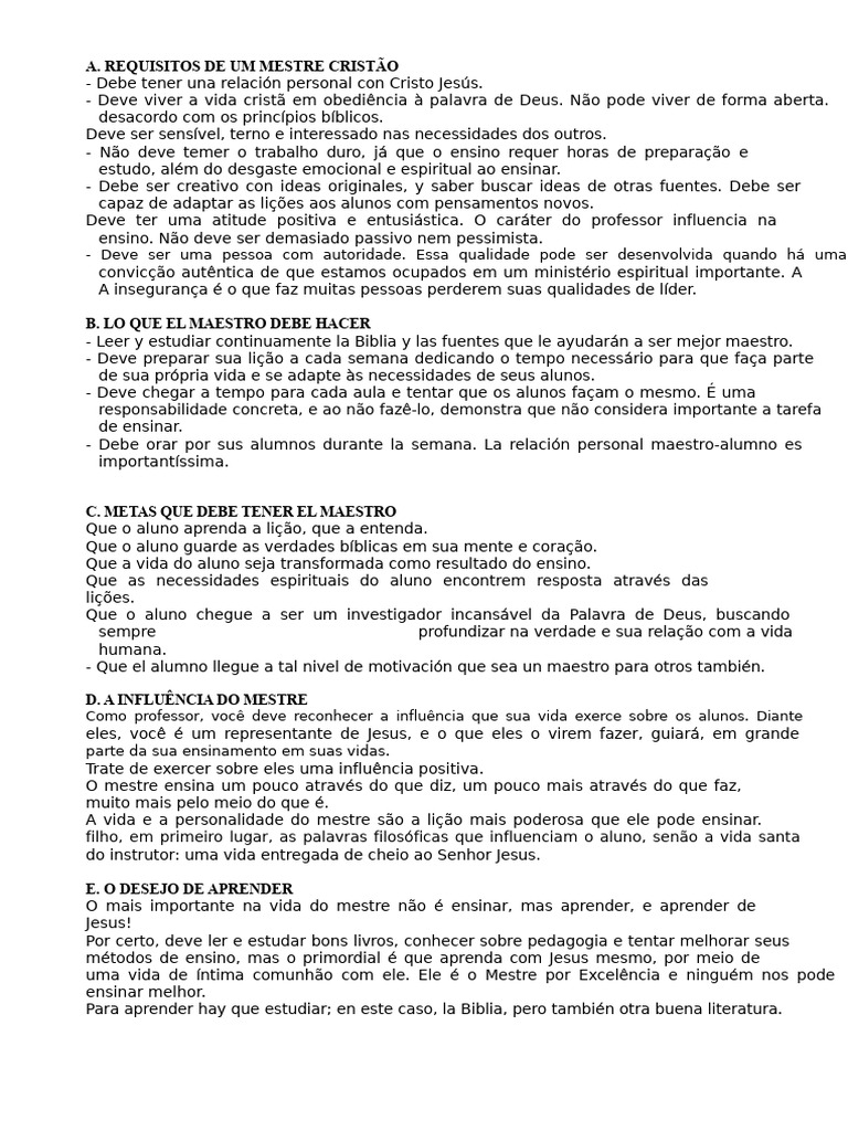 Requisitos e Metas de um Mestre Cristão | PDF | Bíblia | Jesus