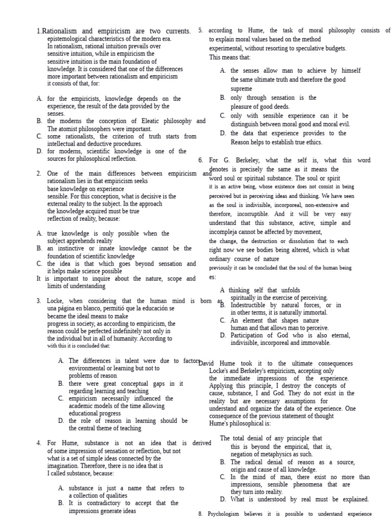 Hume's Empiricism vs. Rationalism Explained | PDF | Rationalism ...