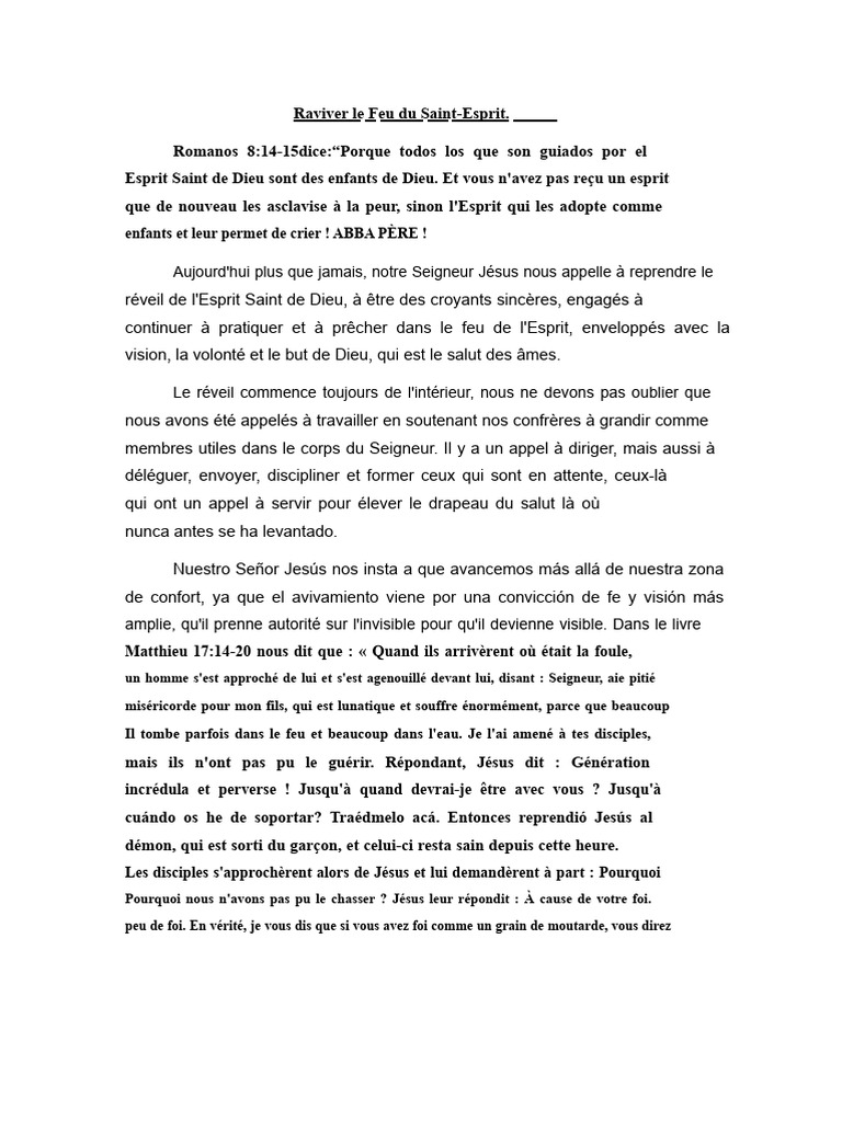 Raviver le Feu de l'Esprit Saint | PDF | Saint-Esprit | Dieu