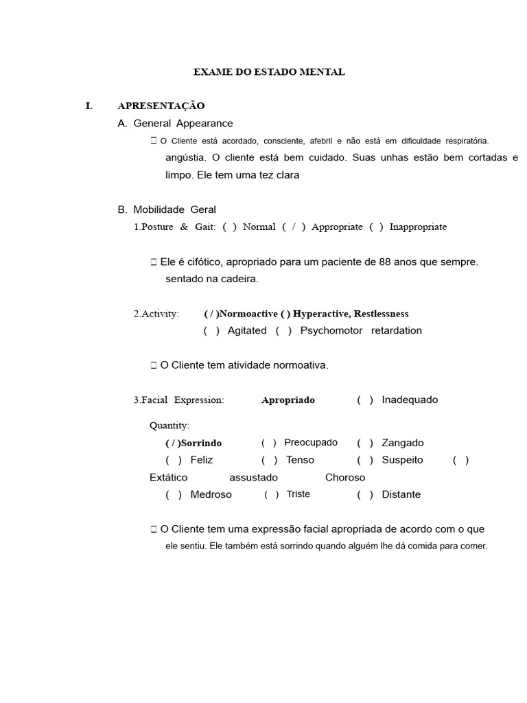 Exame do Estado Mental: Avaliação Completa | PDF | Pensamento | Ciência ...
