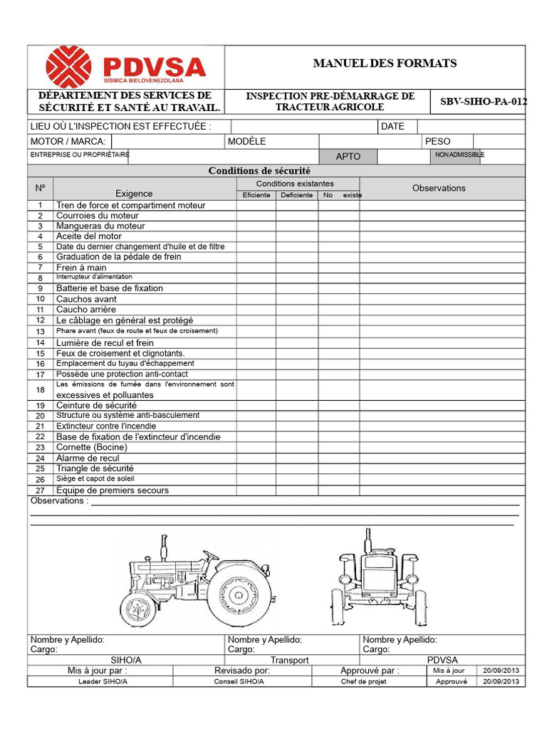 Inspection Pré-Démarrage Tracteur Agricole | PDF | Tracteur ...