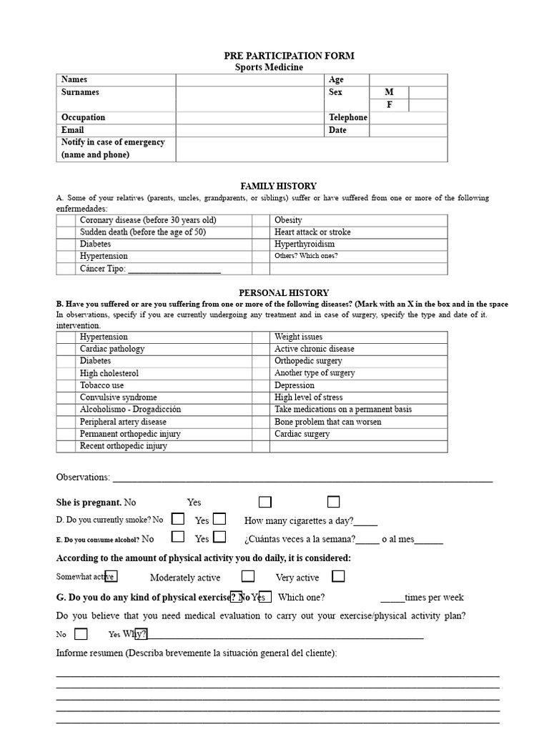 Pre-Participation Form | PDF | Medical Specialties | Medicine