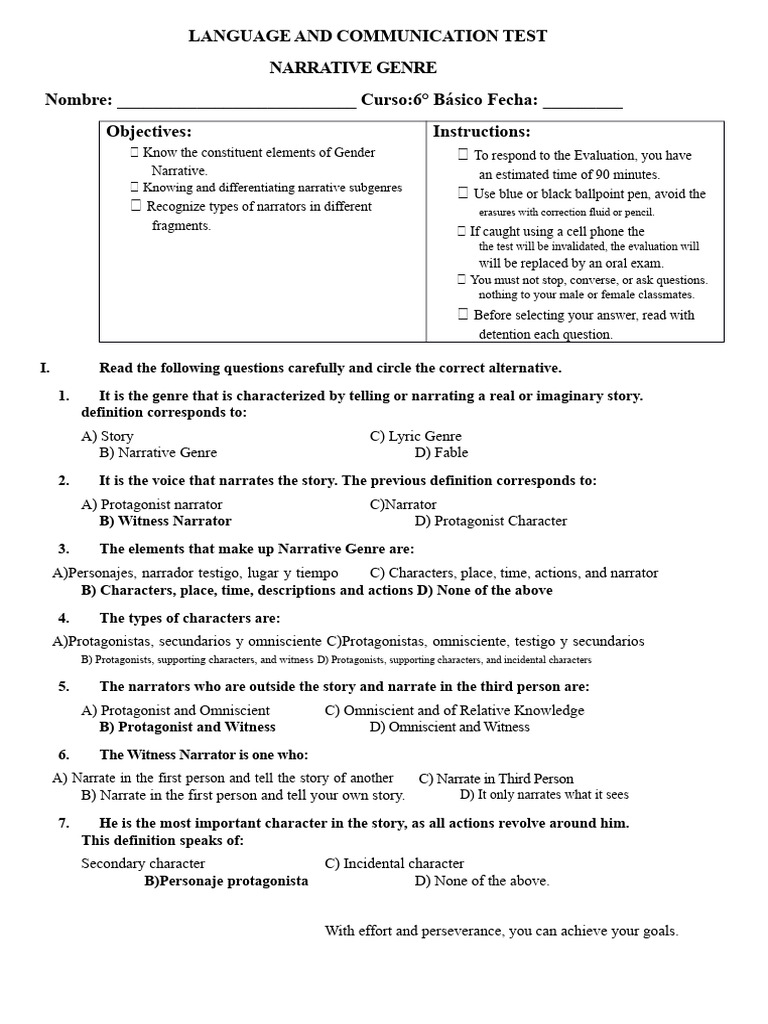 Narrative Genre Language Test | PDF | Narrative | Genre