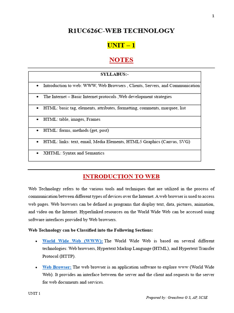Unit-1 Complete Notes | PDF | World Wide Web | Internet & Web