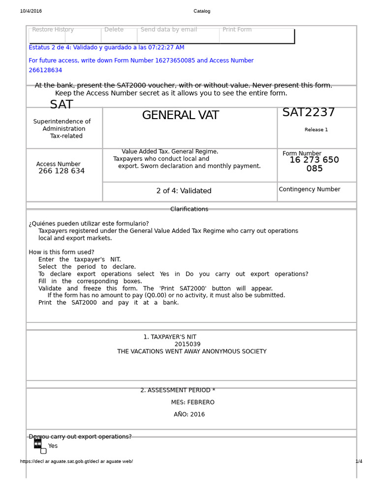 VAT Declaration Form SAT2237 Guide | PDF | Taxes | Value Added Tax