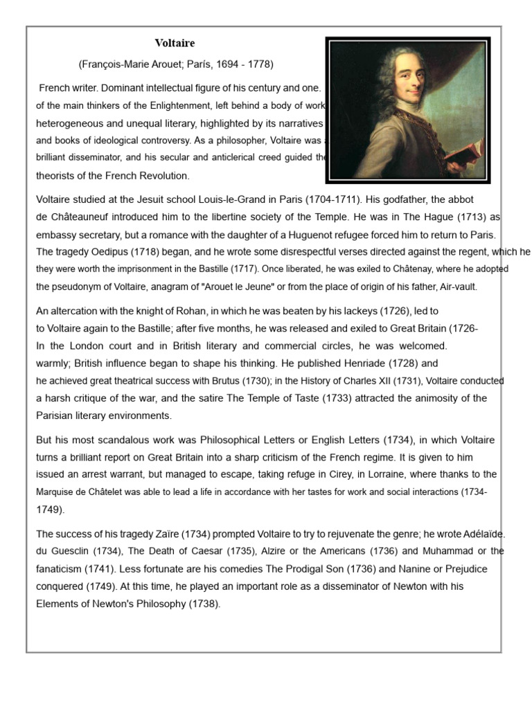 Biography of Voltaire | PDF | Voltaire