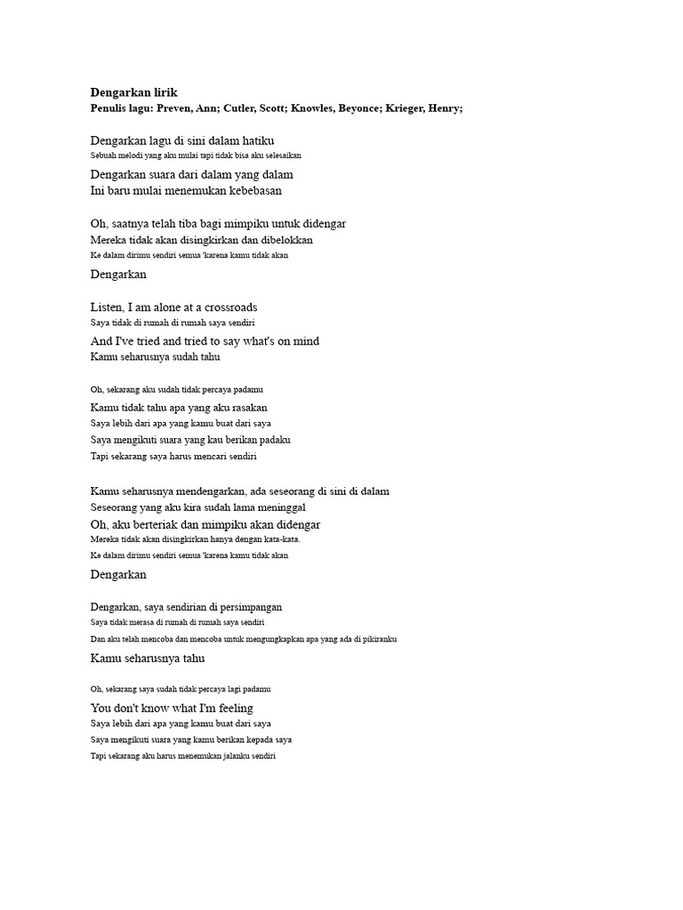Lirik Lagu "Listen" oleh Beyoncé | PDF