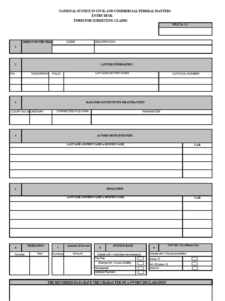 Federal Civil and Commercial Court Demand Draw Form | PDF
