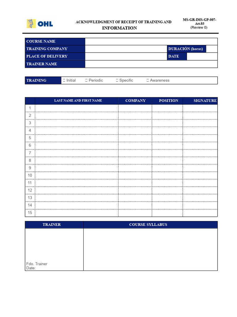 Acknowledgment of Receipt of Training and Information (TALK) | PDF