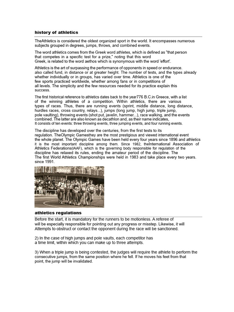 History and Regulations of Athletics | PDF | Track And Field | Running