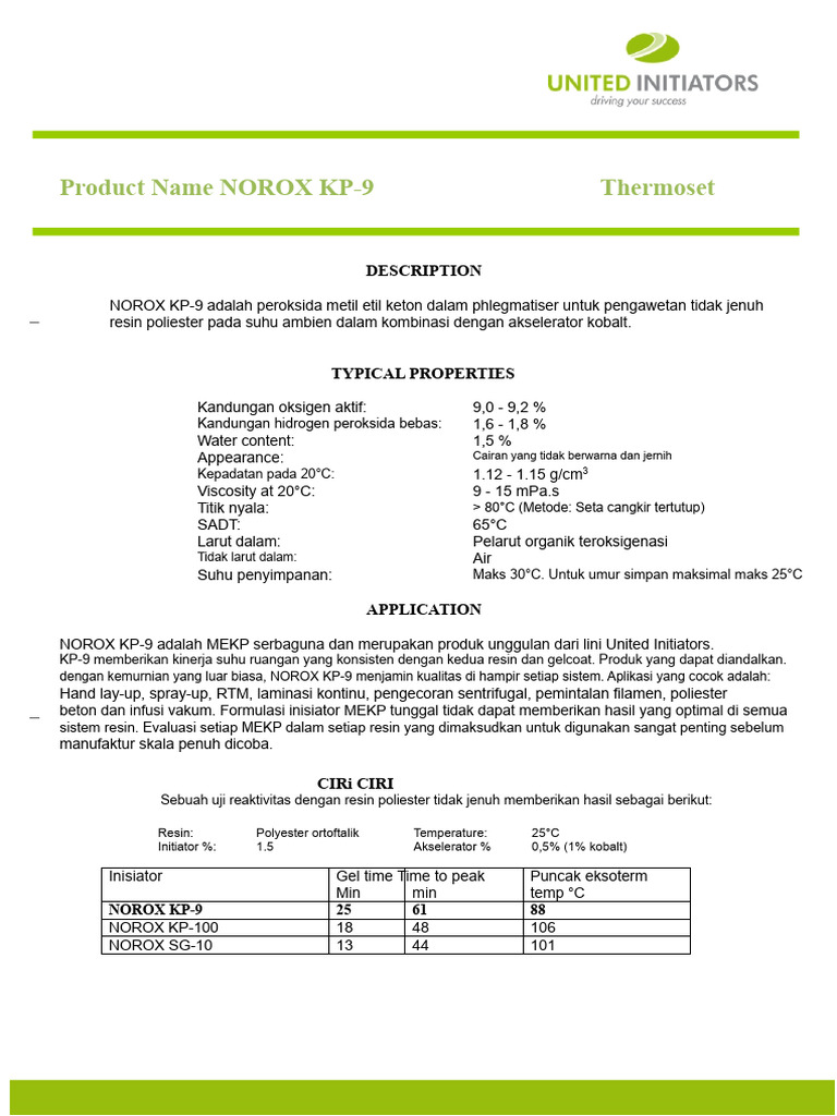 NOROX KP-9: Peroksida untuk Resin Poliester | PDF