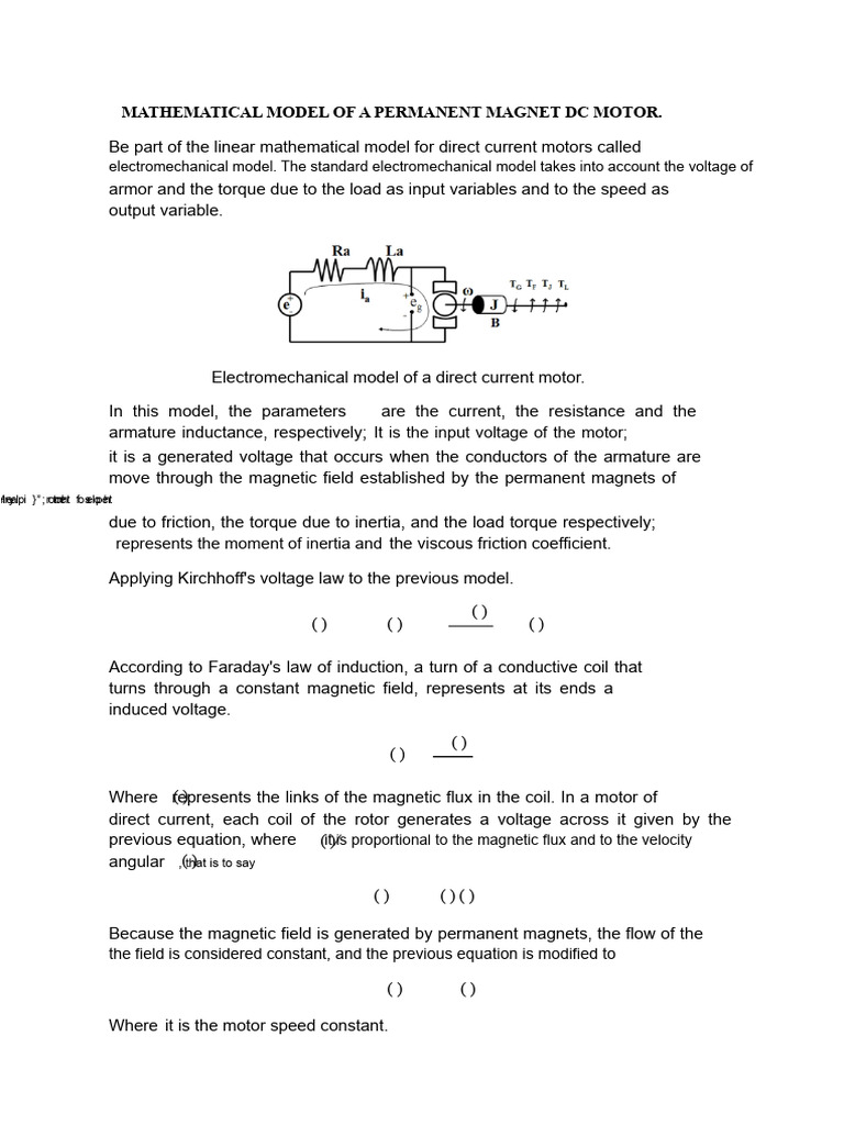 Electromechanical Model of DC Motors | PDF | Electric Motor ...
